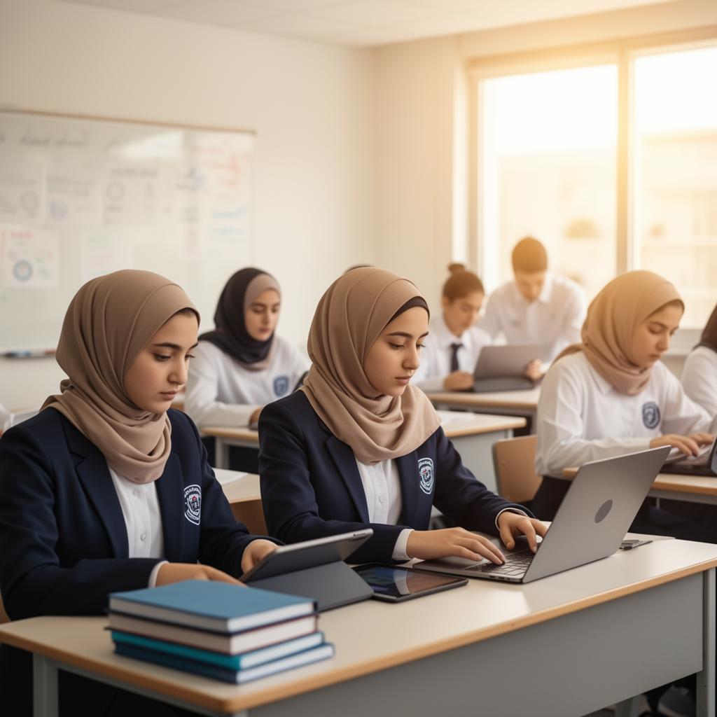 طالبات يتعلمن باستخدام الأجهزة الذكية