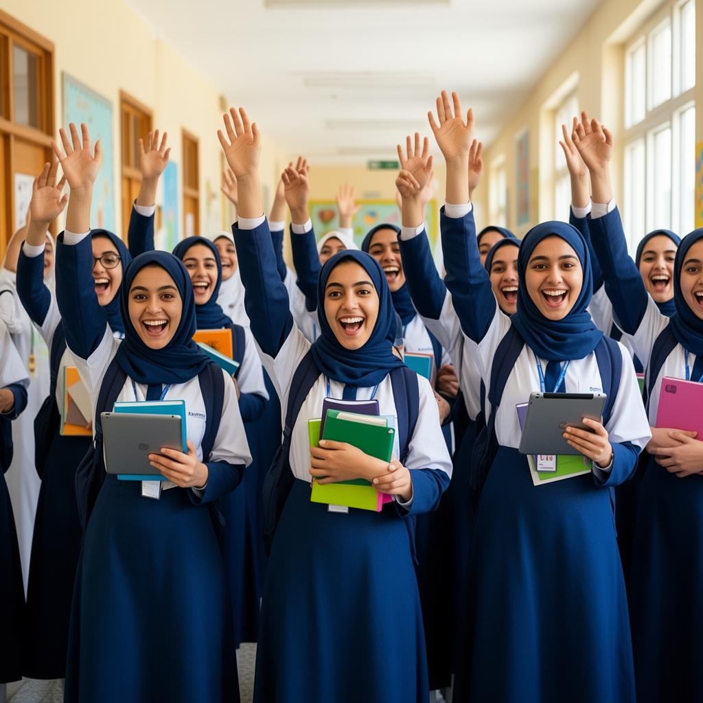 طالبات يحتفلن بالنجاح والتفوق